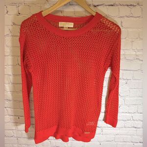 Michael Kors Orange Open Knit Nautical Beachy Lightweight Sweater Coastal Size S